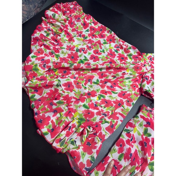 Mac Duggal NEW Floral Print Mini Dress Bell Sleeve Belted Cutout #9158 Size 6 - Picture 6 of 13